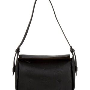 MCM Black Embossed Leather Shoulder Bag